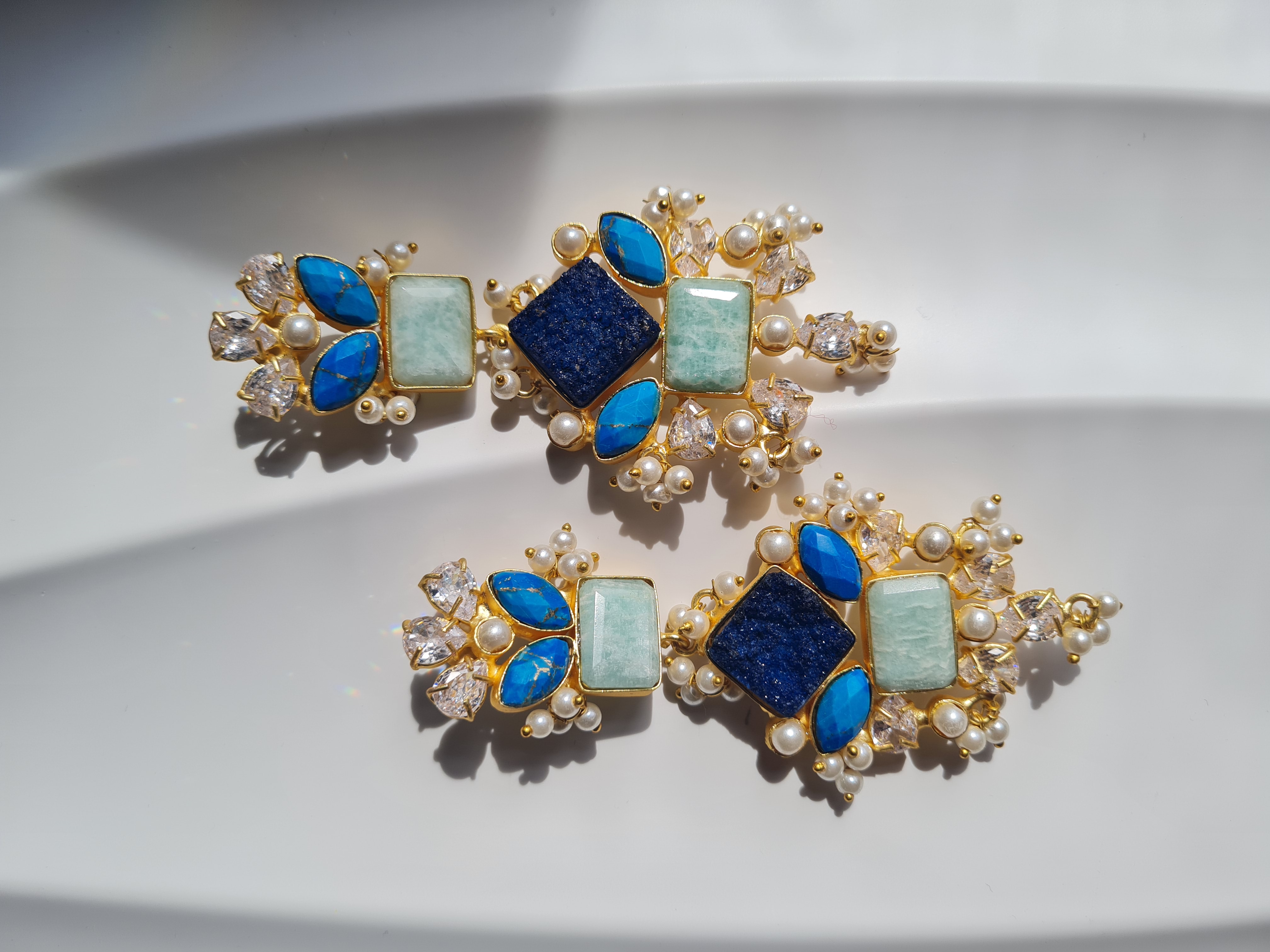 Naavi Azure Statement earrings in lapis and amazonite